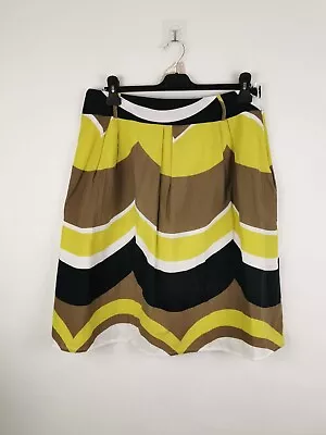M&S UK 14 Striped Cotton Skirt Lined Green Brown • £14.99