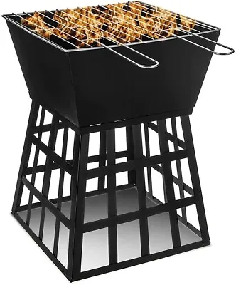 2in1 Black Fire Pit Square Log Heater Patio Garden Outdoor Table Top BBQ Camping • £21.95