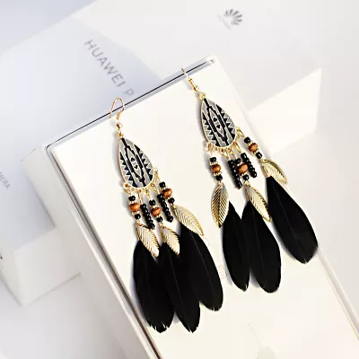 Vintage Colorful Feather Drop Earrings Boho Ethnic Tassel Jewelry Gift For Women • $2.30