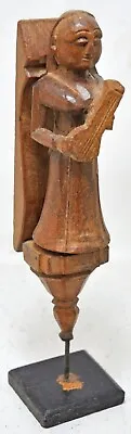 Antique Wooden Woman Musician Figurine Original Old Fine Hand Carved • £68.81