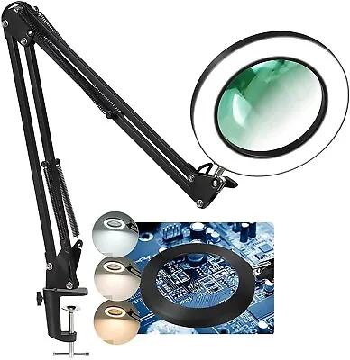 Magnifying Glass With Light And Stand LED Desk Lamp Adjustable Arm • $45.87