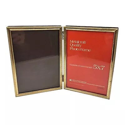 Vintage MCM Brass Gold Tone Hinged Bi-Fold Double Picture Frames 5 X 7 • $14.75