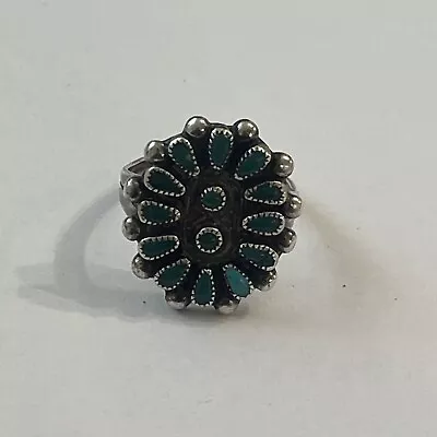 Vintage Sterling Silver 925 Petit Point Turquoise Ring  Size 8 —- (B) • $65