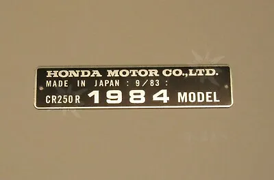 Honda CR250R 1984 Model 9/83 Data Plate Frame Head Tube ID Registration Parts   • $34.04