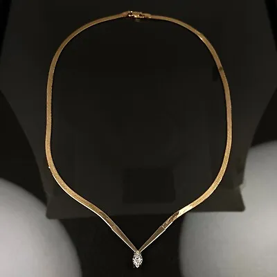 14k Yellow Gold Italian 0.5ct Marquise Diamond Herringbone Necklace 18  • $1049
