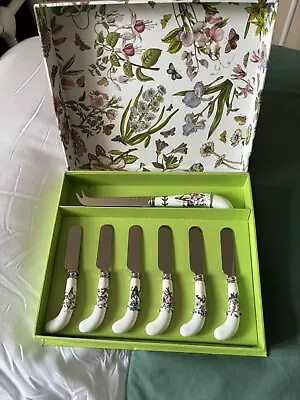 Portmeirion Botanic Garden Cheese Knife & 6 Spreaders Set.  New In Box. • £15