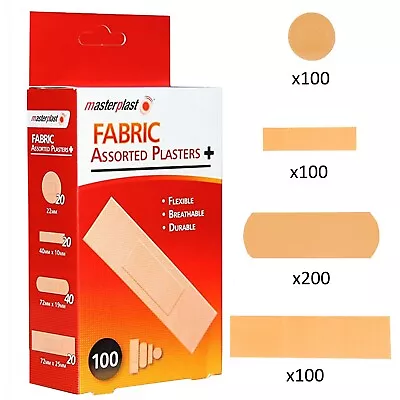 500 X FABRIC PLASTERS Plain Durable Flexible First Aid Small-Large Assorted Pack • £13.98