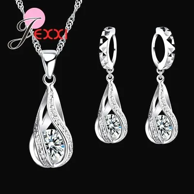 925 Sterling Silver Cubic Zirconia Crystal Pendant Necklace And Earring Set *UK* • £5.59