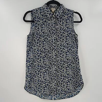 J.CREW Factory Shirt Women's 0 Blue White Floral Sleeveless Button Down Top • $13.20