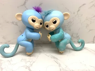 $22 • Buy 2 X Fingerlings Baby Monkeys 2016 - Green Glitter & Blue