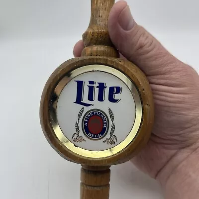 Vintage Miller Lite Beer Wooden/Brass Beer Tap Handle 11.5  Tall 3-Sided Wood • $19.91