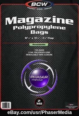 BCW Magazine Bags (50 SINGLE BAGS) 8-3/4  X 11-1/8  Resealable Acid-Free 1-MAG-R • $10.50