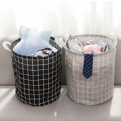 Canvas Laundry Basket Washing Dirty Clothes Toy Hamper Bin Storage Bag Folding • £5.98