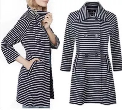 Cabi #5151 Women’s XS - Striped Maritime Trench Coat Jacket Navy & White Stretch • $34.99