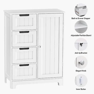 $69.99 • Buy Bathroom Floor Cabinet Wooden Storage Organizer Kitchen Cupboard WIth 4 Drawers