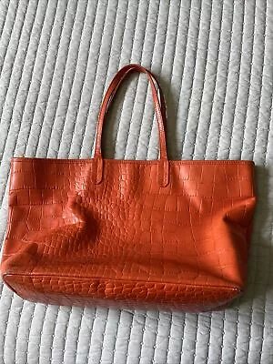 Vintage Saks 5th Ave. Orange Leather Crock Embossed Tote Shoulder Bag Purse • $28