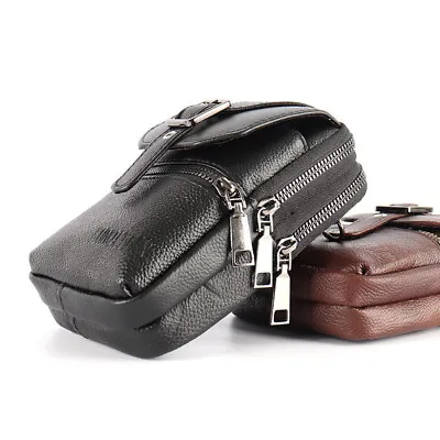 Mens Genuine Leather Phone Pouch Belt Bag Shoulder Crossbody Waist Pack Handbag • £12.90