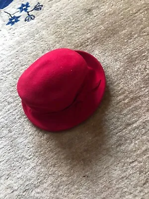 Ladies Amanda Smith 100% Wool Cloche Hat Ribbon Band Made In Italy Red One Size • $29.99