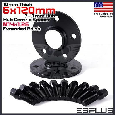 [2] 10mm BMW 5x120mm CB 74.1 Wheel Spacer Kit Extended Bolt Included Fit X5 X6 • $51.49