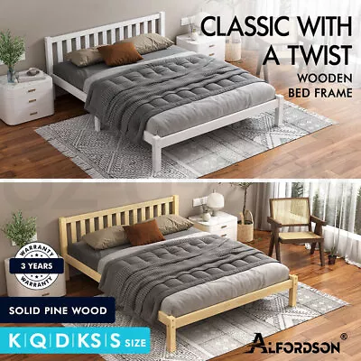 ALFORDSON Bed Frame Queen Double King Single Size Wooden Mattress Base Fenella • $109.95