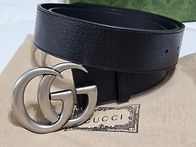 Authentic Gucci Black Leather Belt Silver GG 36-38 • $249