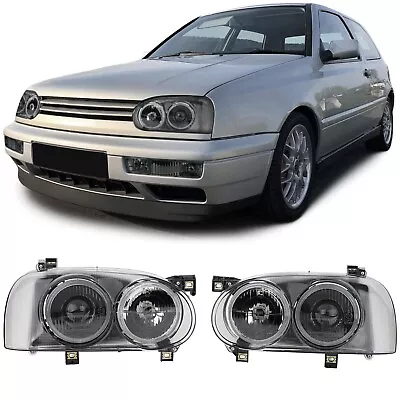 Volkswagen VW Golf 3 Jetta Rabbit MK3 Hella Style Black Smoke Head Lights 93-99 • $299.95