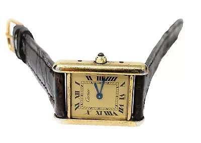 Cartier Tank Quartz 925 18k Gold Plate Argent Watch | 366001 58073 | Case 33mm • $950