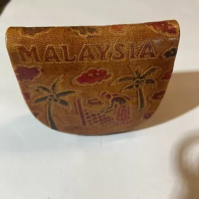 Malaysia Leather Change Purse Palm Tree Wallet Vintage • $17.95