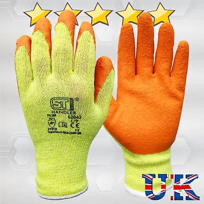 120 Pairs Orange Latex Coated Rubber Work Gloves Mens Builders Gardening Safety • £15.95