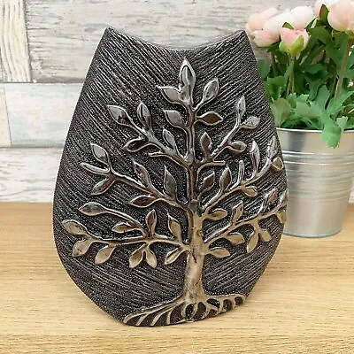£18.99 • Buy Ceramic Tree Of Life Vase Modern Gun Metal Home Table Decorative Wide Flower Art