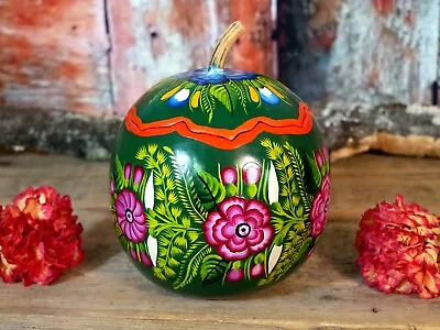 #25 Box Lacquer Gourd Hand Painted Flowers Handmade Olinalá Mexican Folk Art Med • $28