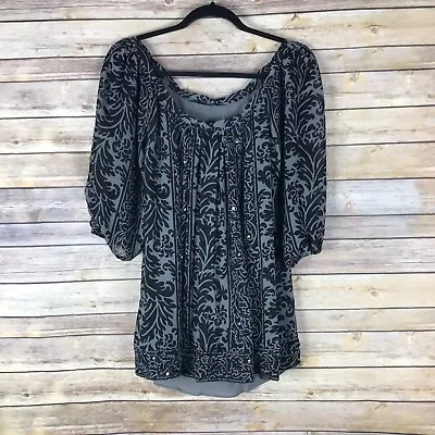 Nicole By Nicole Miller Top Womens 6 Paisley Pleated Puff Sleeve Sequin Blouse • $12.99