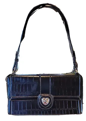 MC Marc Chantal Shoulder Bag Black Leather Handbag Croc Embossed Purse Keychain • $64.99