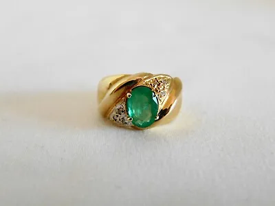 Vintage 14k Yellow Gold Chatham Created Emerald/Diamond Ring Size 7 (i8) • $260