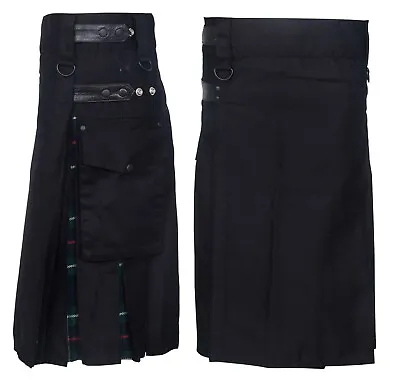 Men's Hybrid Leather Straps Cotton & Tartan Utility Kilt - Mackenzie • £29.99