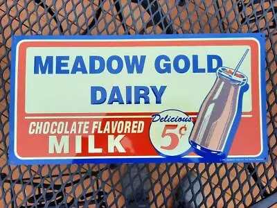 Old Metal Embossed Meadow Gold Dairy Sign Chocolate Flavored Milk Delicious • $45