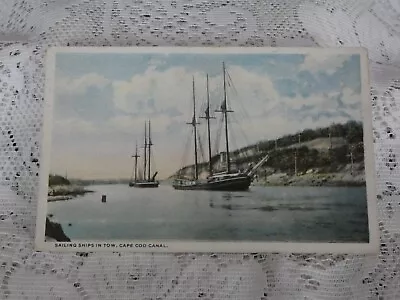 Vintage Postcard Usa Sailing Ships In Tow Cape Cod Canal Tall Ships • £3.25