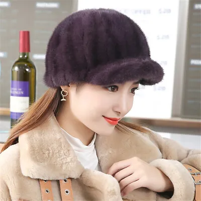 100% Real Mink Fur Hat Thicken Winter Warm Baseball Cap Fashion For Women • $46.73