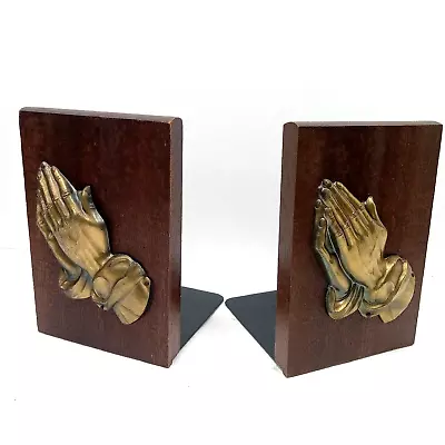 Vintage Praying Hands Bookends Wood & Metal Made In Japan • £15.41