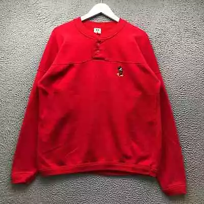 Vintage Disney Mickey Mouse Sweatshirt Men XL Long Sleeve Henley Embroidered Red • $24.99