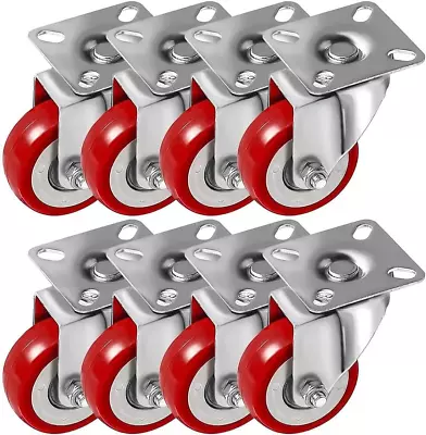 8 Pack Caster Wheels Swivel Plate Casters On Red Polyuretha • $23.39