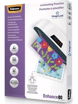 Fellowes A4 Laminating Pouches Gloss Finish 100 Sheets 160 Micron(2x80 Microns) • £10.11