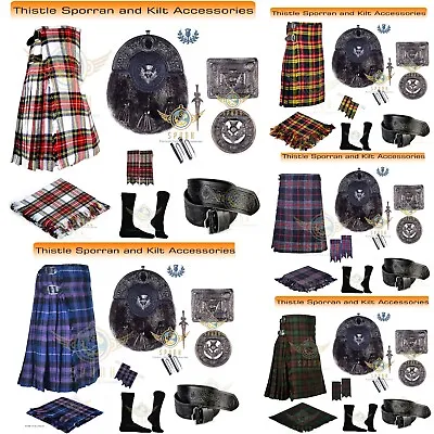 Scottish Highland Traditional Men's Dress Kilts Tartan 8 Yard Kilt & Accessories • $120