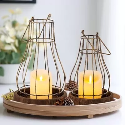 Metal Wire Lanterns Decorative Set Of 2 - Indoor Rustic Farmhouse Candle Hold... • $42.05