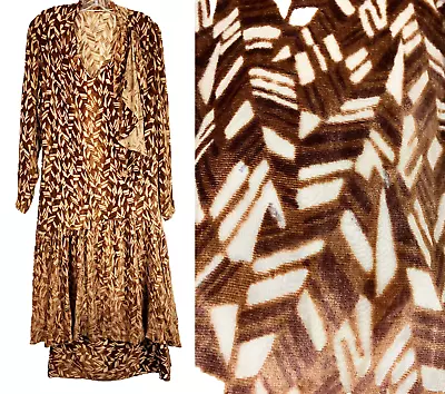 M L Unique DECO Print Cut Velvet 20s Flapper Dress Vintage 1920s • $89.99