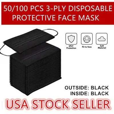 50/100 Pcs Black 3-Ply Face Mask Disposable Non Medical Surgical Cover  • $4.90