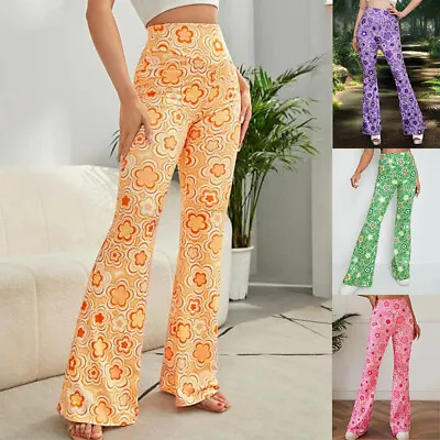 $21.75 • Buy Womens High Waisted Yoga Stretch Trousers Ladies Floral Flared Pants Lounge Wear