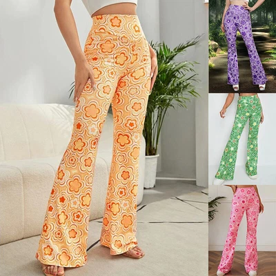 $21.75 • Buy Womens High Waisted Yoga Stretch Trousers Ladies Floral Flared Pants Lounge Wear