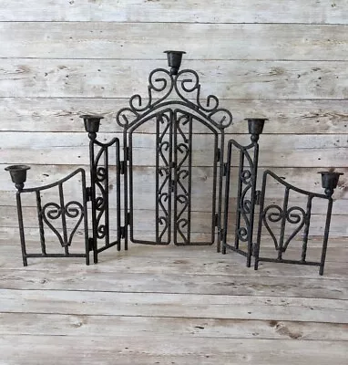 Vintage Spanish Revival Table Candelabra Gate Style 5 Candle Wrought Iron Holder • $75