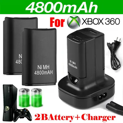 2 Battery Pack & Charger Dock For Microsoft Xbox 360 Wireless Controller Black • $14.59